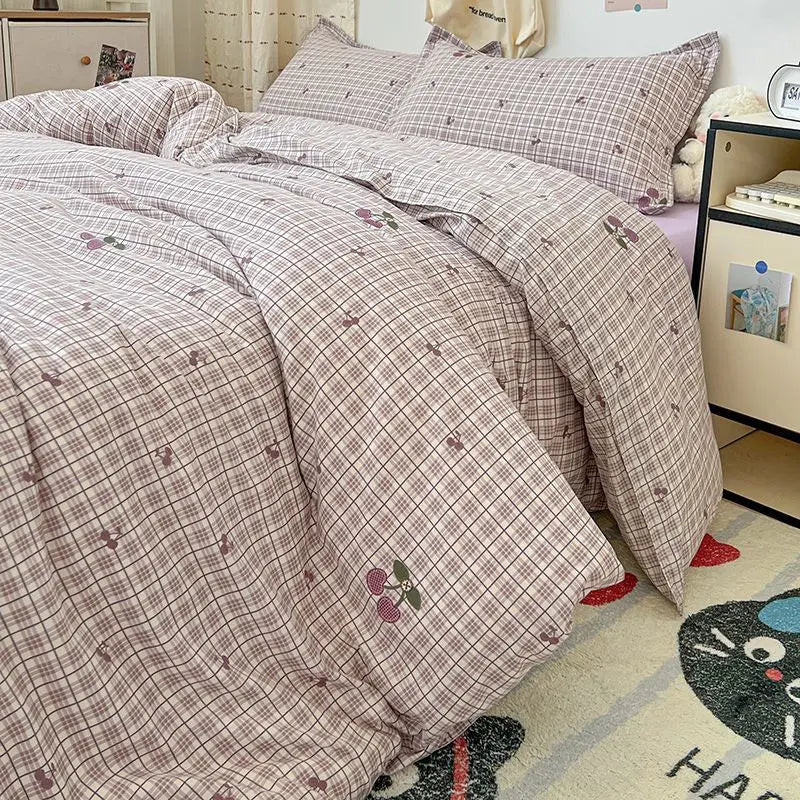 Vintage Floral Duvet Cover Set – Korean Ins Style Bedding Kit with Flat Sheet & Pillowcases, Single to Queen