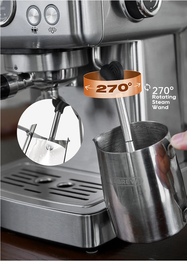 HiBREW H10A 20-Bar Semi-Automatic Espresso Machine | 58mm Portafilter, Temperature Control, Stainless Steel