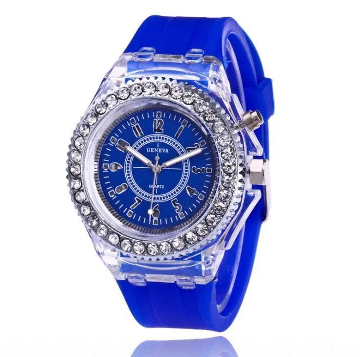 LED Luminous Flash Rhinestone Watch | Kids Men Women Silicone Fashion Wristwatch