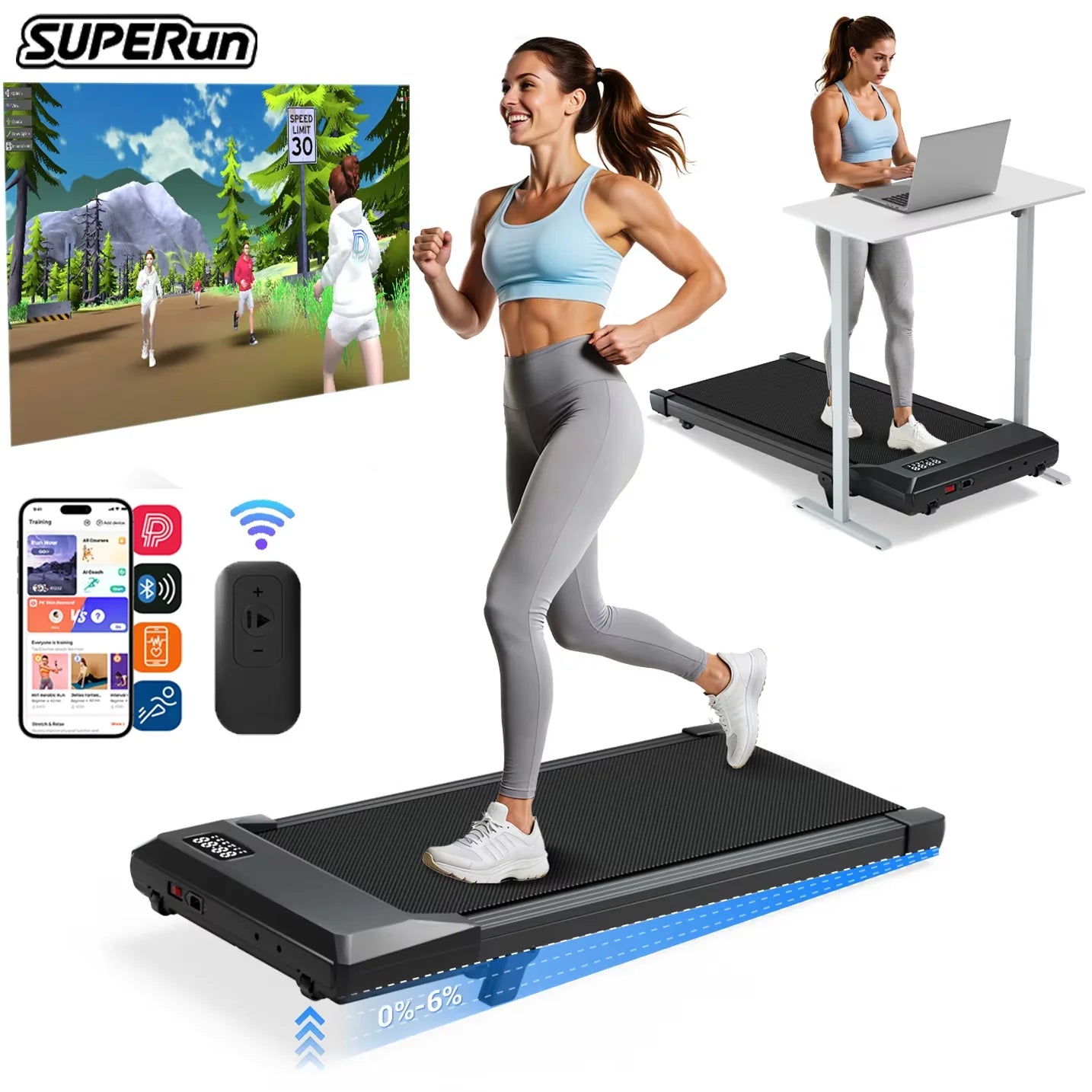 Under Desk Treadmill Walking Pad — 2.5HP, 300 lb Capacity, Bluetooth App, LED Display