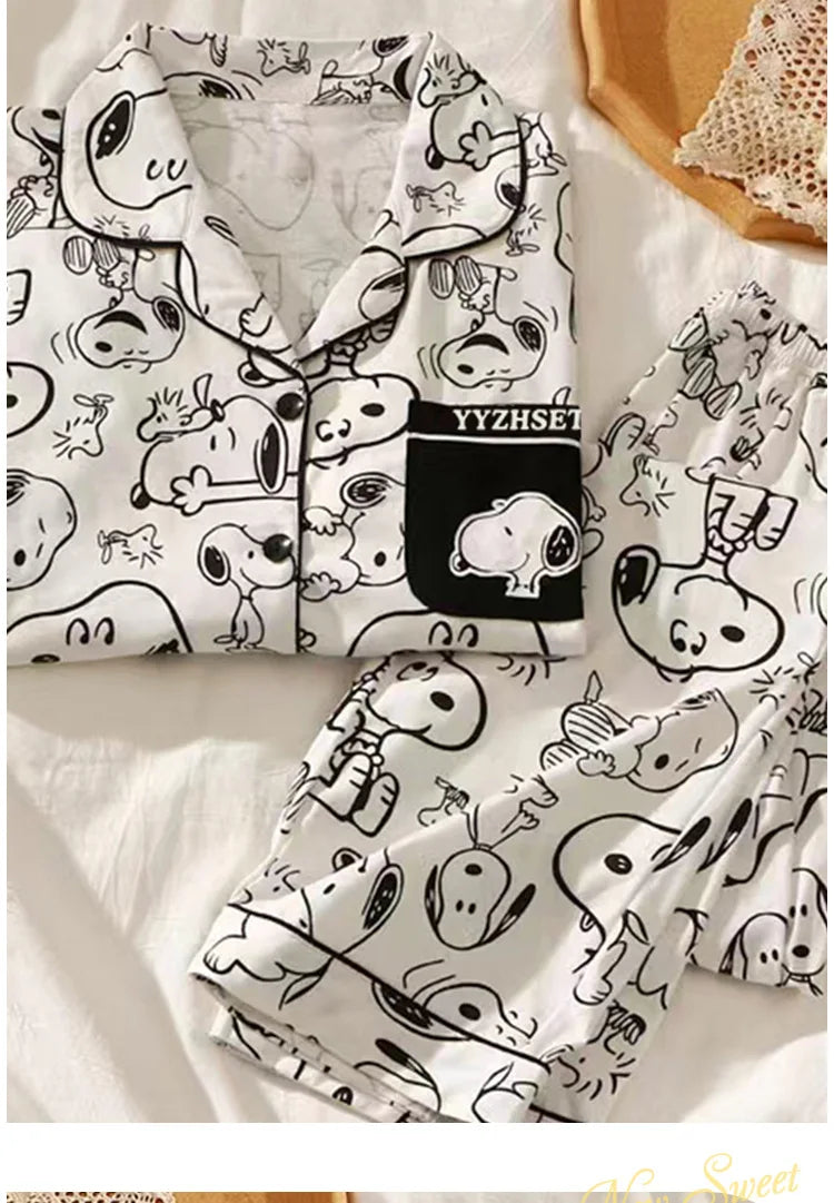 Women's Snoopy Cartoon Long Sleeve Pajamas Set | Cute Anime Loungewear for Students
