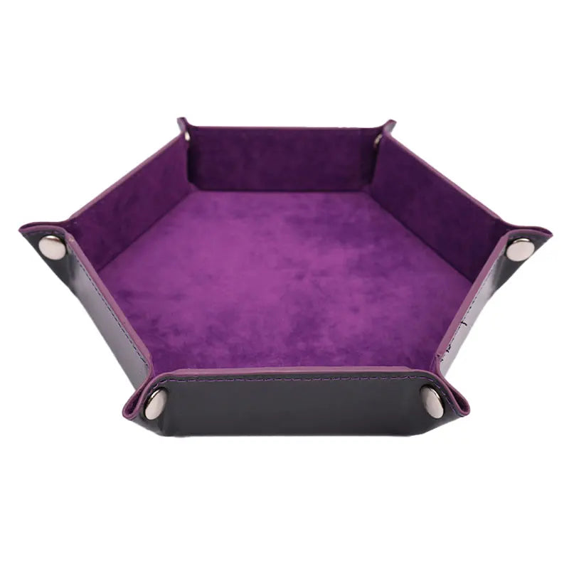 Foldable PU Leather Dice Tray – Hexagon & Square Folding Coin Tray for Dice Games