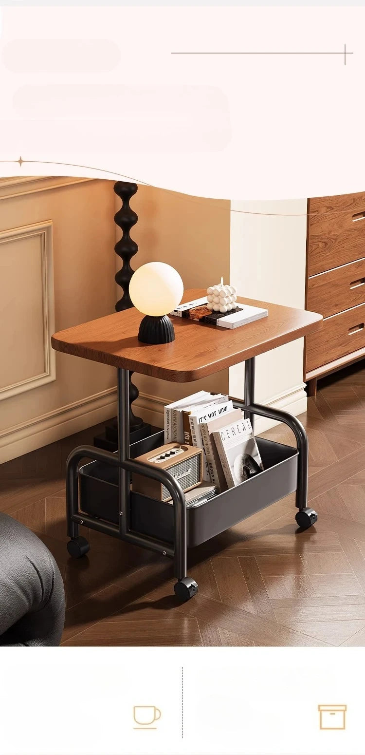 Rolling Laptop Desk & Sofa Side Table with Storage Basket