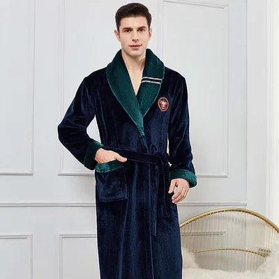 Men's Thick Warm Terry Fleece Bathrobe | Long Couples Dressing Gown