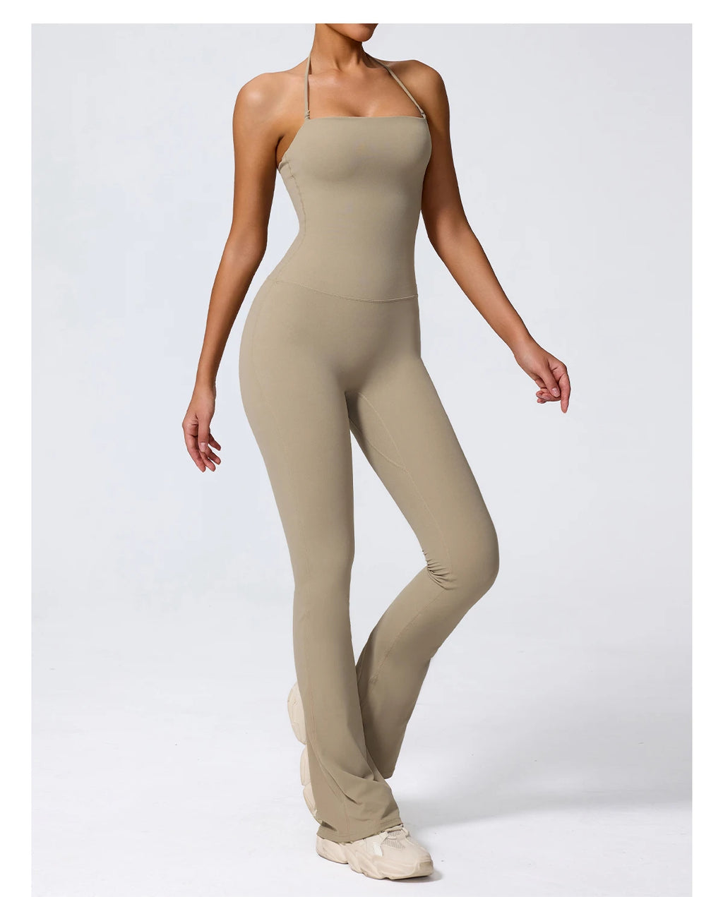 Women's Sleeveless Yoga Jumpsuit – Gym Flared Overalls Neck-Hanging Backless Sportswear