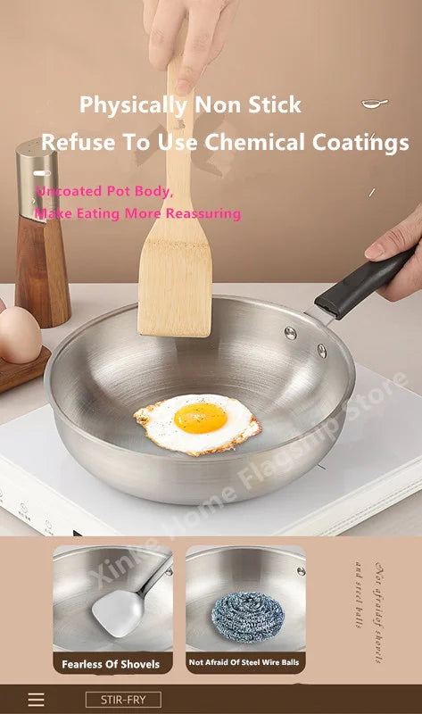 Stainless Steel Wok – Uncoated 24cm & 26cm Frying Pan