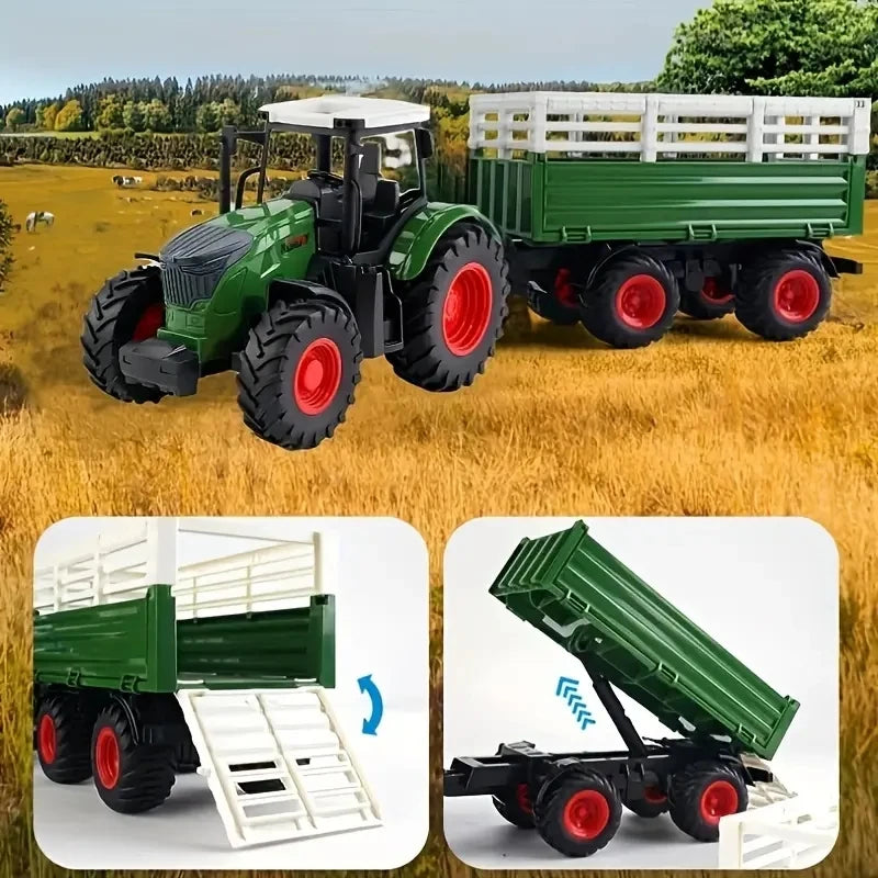 Large Scale Farm Tractor Toy Playset with Trailer & Accessories – DIY Farmer Transport Set