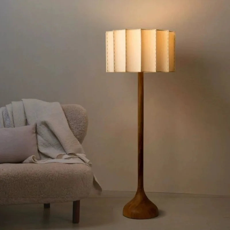 Wood Base Lamp – Pleated Fabric Table & Floor