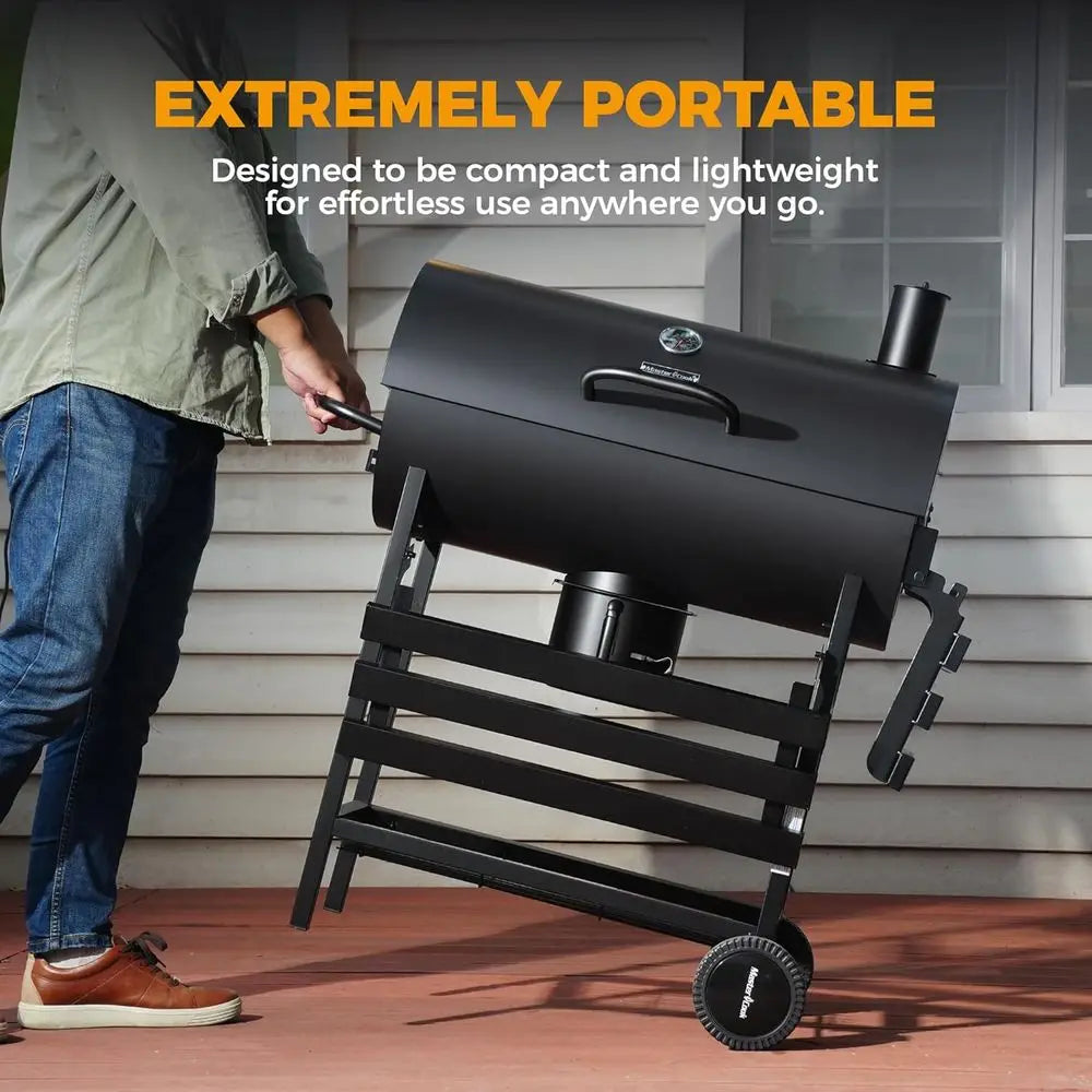 Portable 686 Sq. In. Charcoal BBQ Grill | Adjustable Air Vents, Built-In Thermometer, Folding Side Tables, 360° Wheels, Outdoor & Parties
