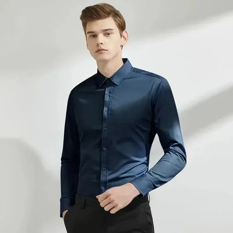 Men's Non-Iron Business Stand Collar Dress Shirt — Wrinkle-Free Formal Shirt
