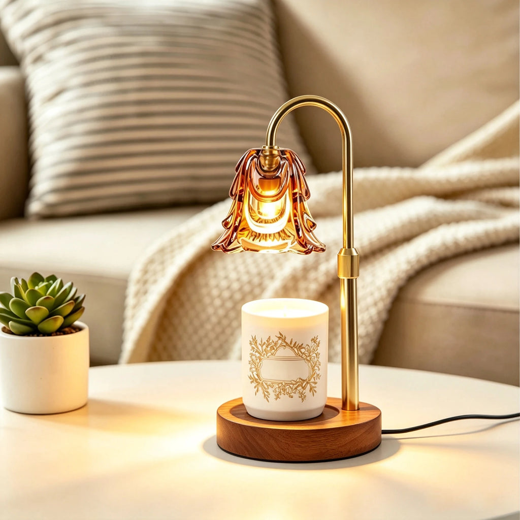 Gold Floral Glass Candle Warmer Lamp with Timer