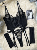 Sheer Embroidery Bra & Brief Set — Transparent Lace Underwear Suit
