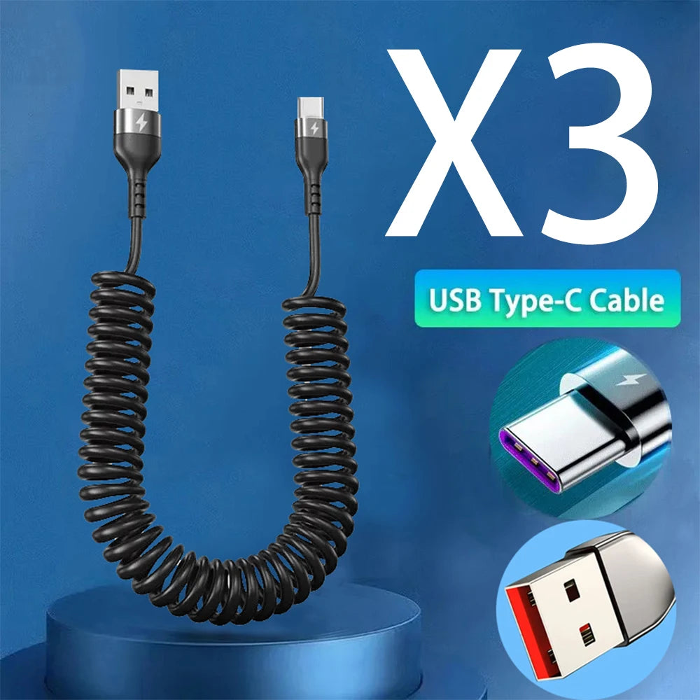 Retractable Fast Charging Spring Cable — USB-C & Lightning