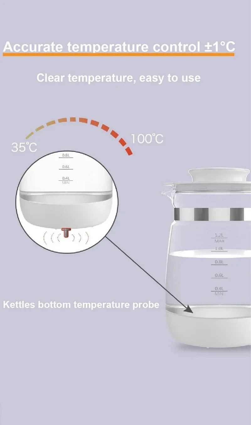 Smart Milk Warmer & Electric Kettle 1200ml — Constant Temperature Baby Bottle Warmer