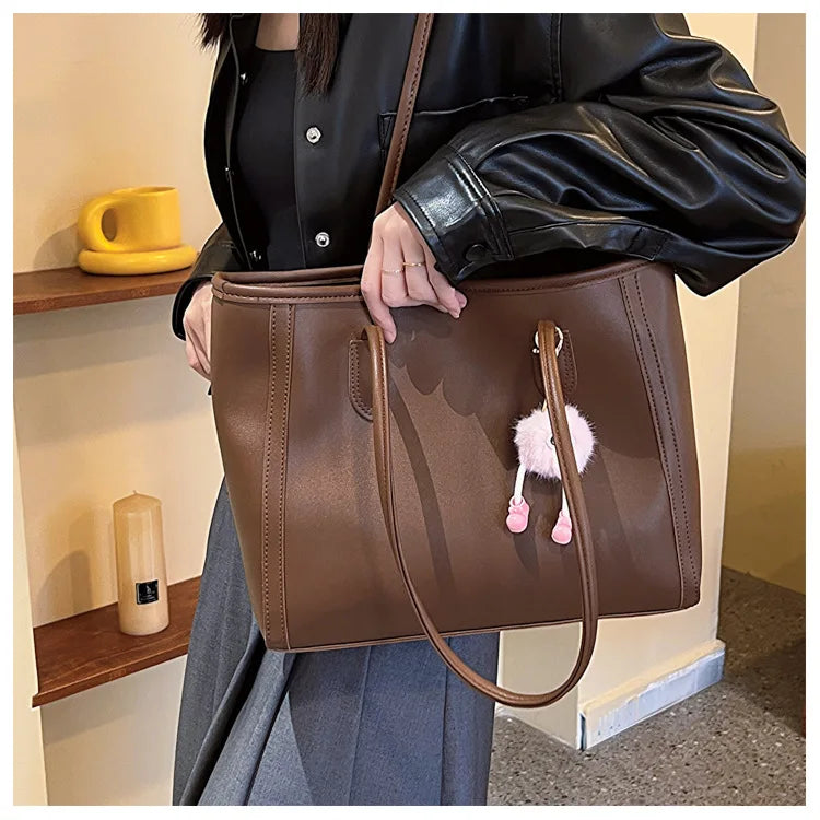 FXZLLQ Korean Style PU Leather Underarm Tote Shoulder Bag – Versatile Casual Handbag for Women Daily Use