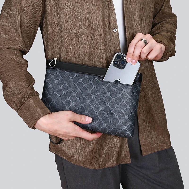 Luxury Design Business Men Day Clutch Bag Durable Soft PU Leather Money Pouch Bag Fashion Male Cardholder Case Phone Handbags