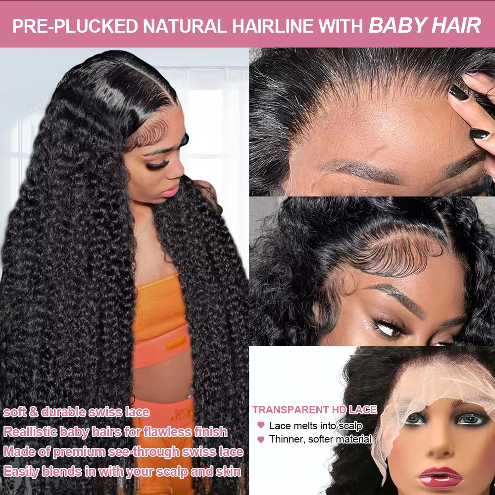 40–50 Inch Water Wave Curly Lace Front Wig | 300% Density 13x4 13x6 7x5 HD Glueless Brazilian Human Hair for Women