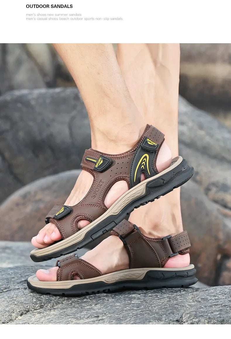 Men's Casual Leather Beach Sandals – Lightweight Gladiator Style
