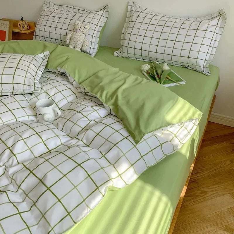 Pink Classic Plaid Duvet Cover Set | Twin & Queen, Flat Sheet & Pillowcase, Soft Home Decor Bedding (No Filler)