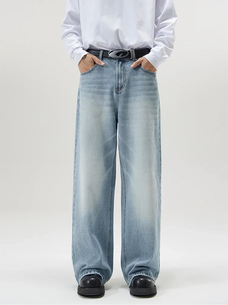 Men's Distressed Baggy Straight Jeans — Vintage Korean High Street Denim Pants