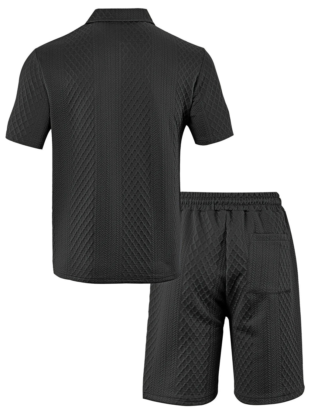 Men's Jacquard Polo Shirt & Drawstring Shorts Casual Summer 2-Piece Set