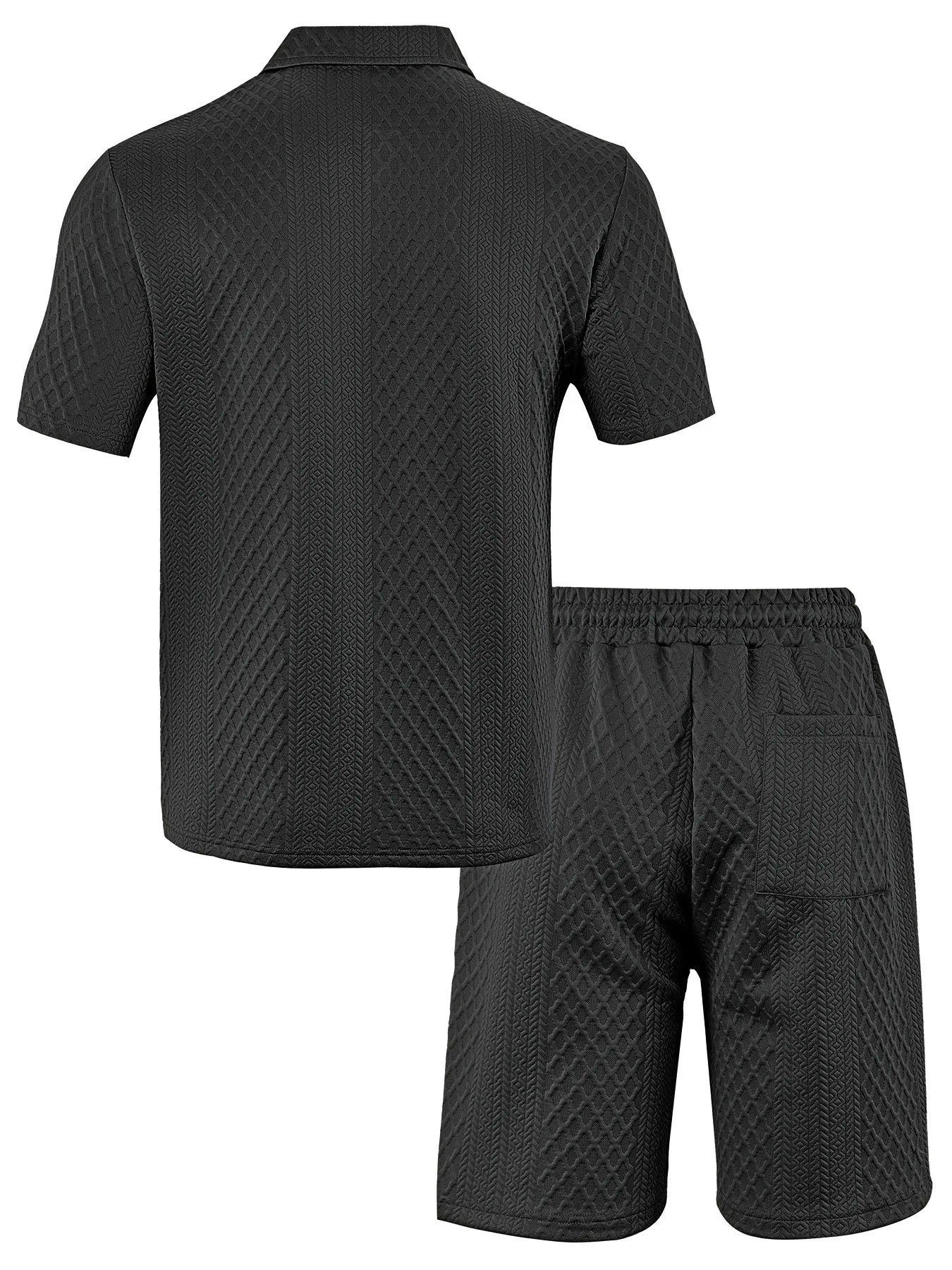 Men's Jacquard Polo Shirt & Drawstring Shorts Casual Summer 2-Piece Set