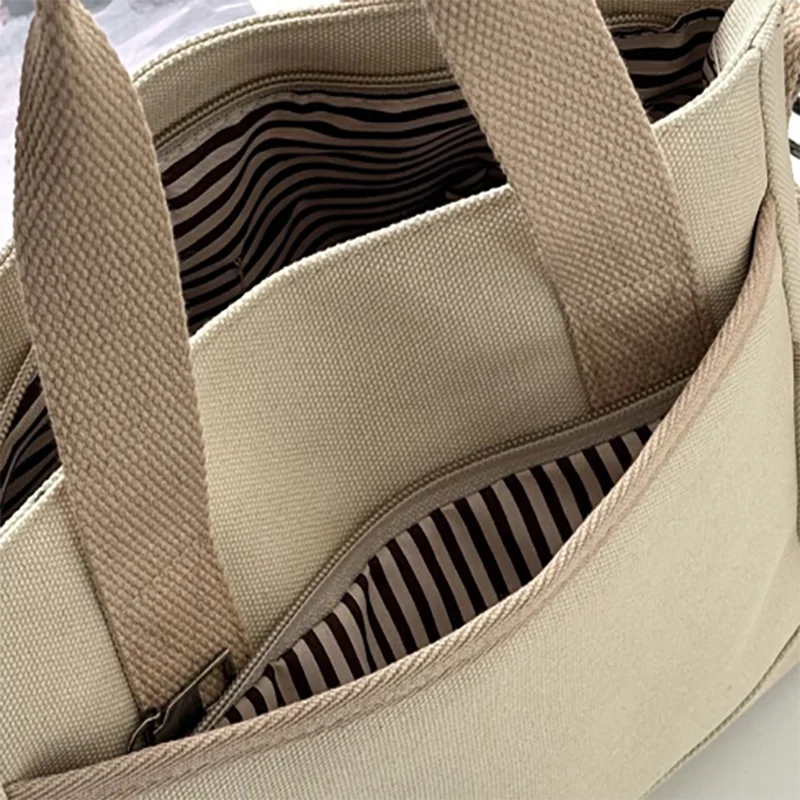 Multi-Pocket Canvas Tote Shoulder Bag – Large Capacity Commuter Shopping Handbag for Women