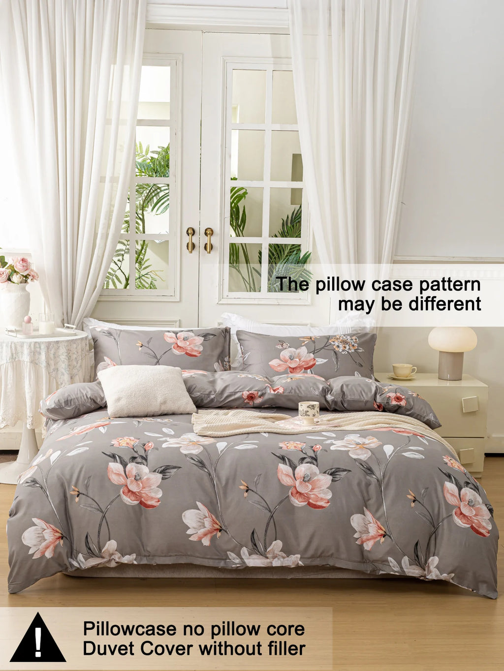 Leaf Floral Print Duvet Cover Set – Soft 3-Piece Bedding with 2 Pillowcases, 2 Colors & 11 Sizes
