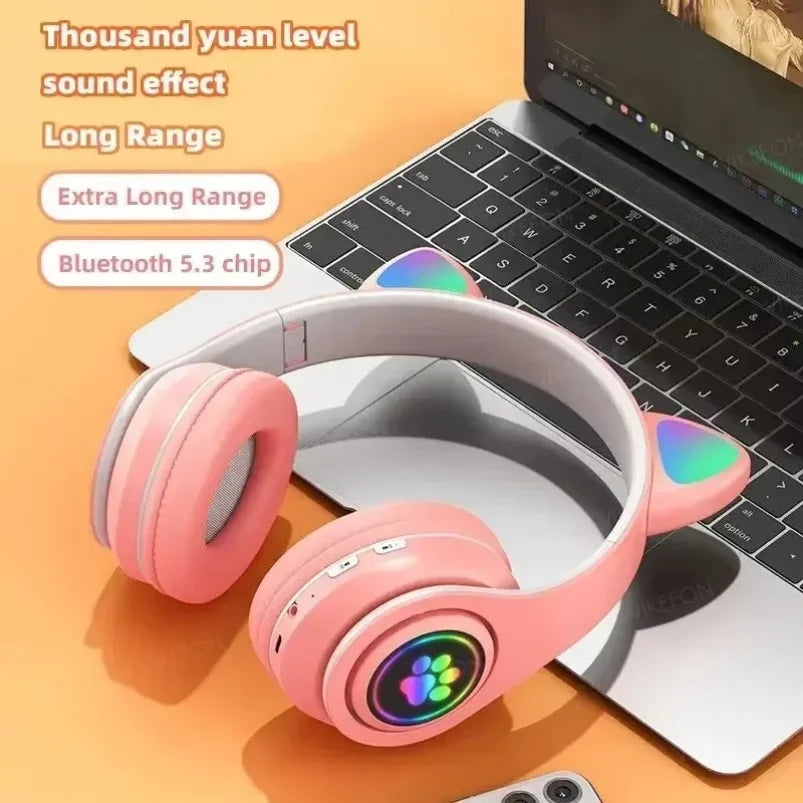 Cat Ears Bluetooth Headphones — Stereo Gaming Headset with Mic