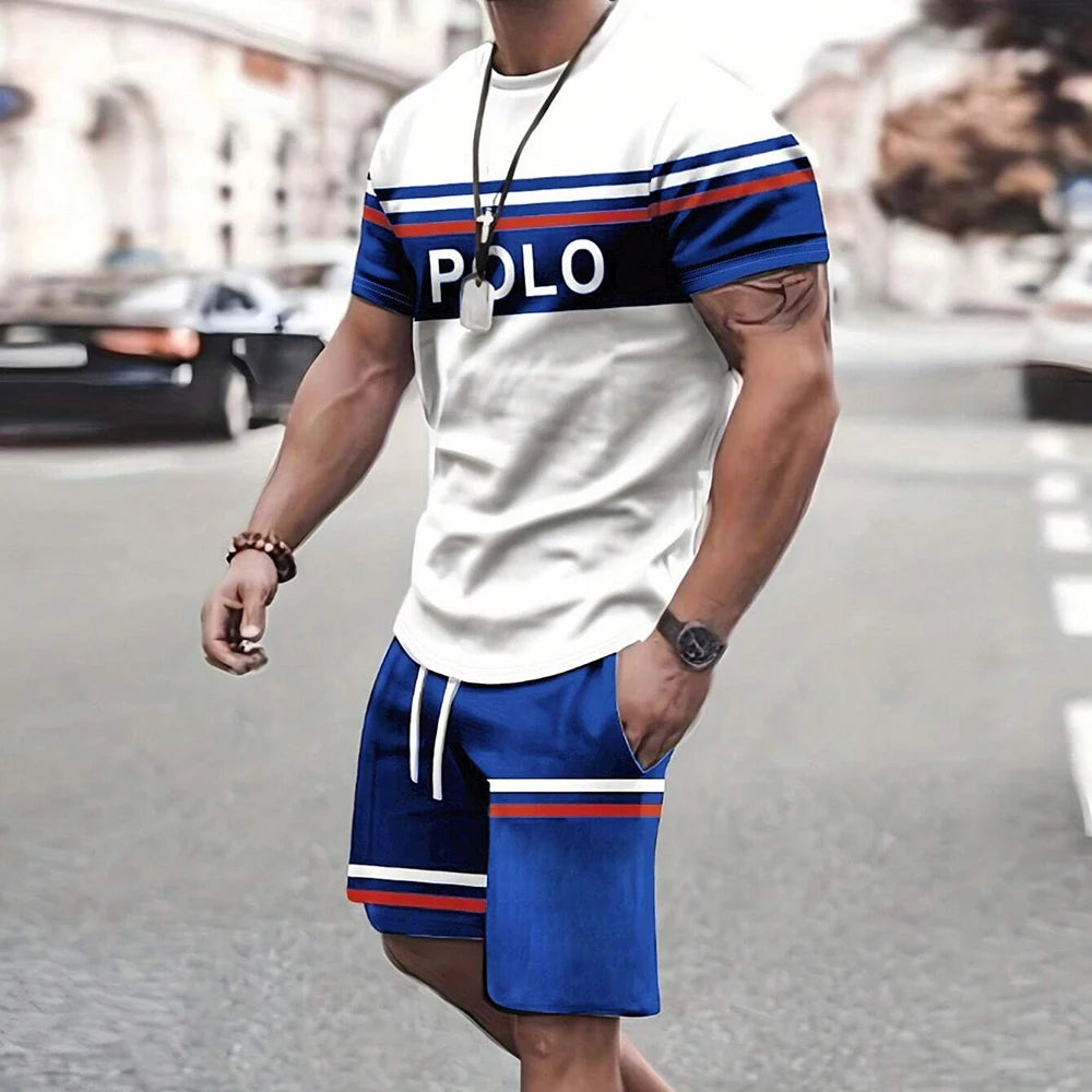 Men's Retro Short Sleeve T-Shirt & Shorts Set – Cool Breathable Casual Summer 2-Piece