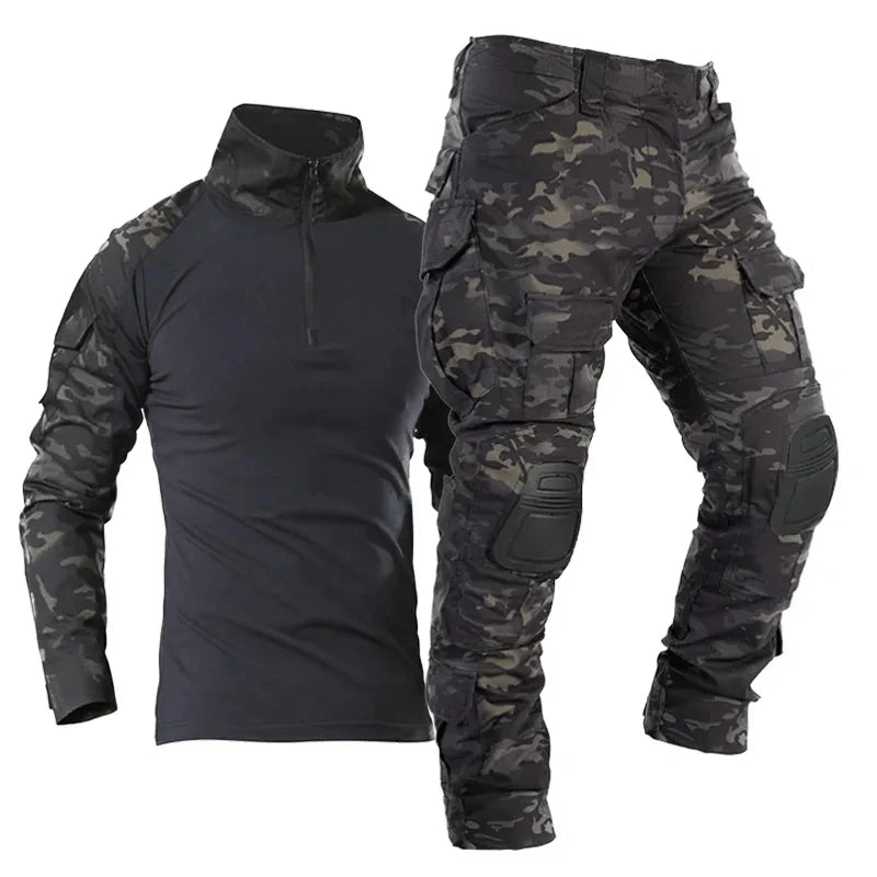 Men's Multicam Tactical Uniform Set – Combat Shirt & Cargo Pants for Airsoft & Hunting