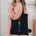 Large Capacity Canvas Shoulder Bag – Harajuku Watercolor Heart Print Shopper Tote