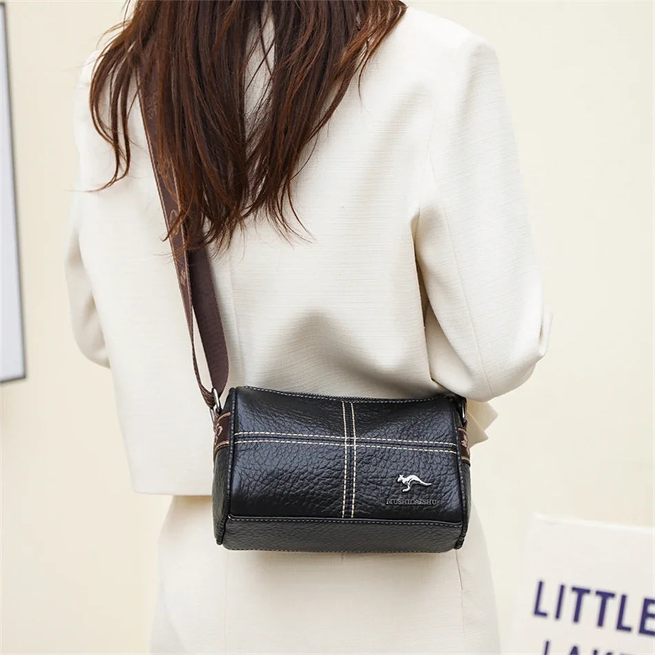 Luxury Genuine Leather Barrel Crossbody Bag – Sequin Shoulder Messenger Bag for Women