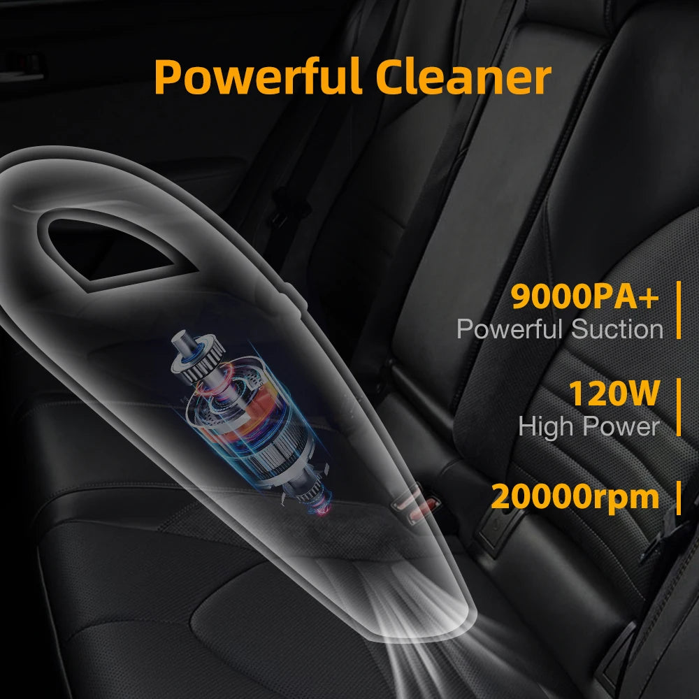 Wireless Cyclone Handheld Car Vacuum Cleaner — Rechargeable, Quick Charge for Car, Home & Pet Hair