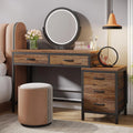 Vanity Desk with 5 Drawers & 3-Drawer Side Chest — No Mirror