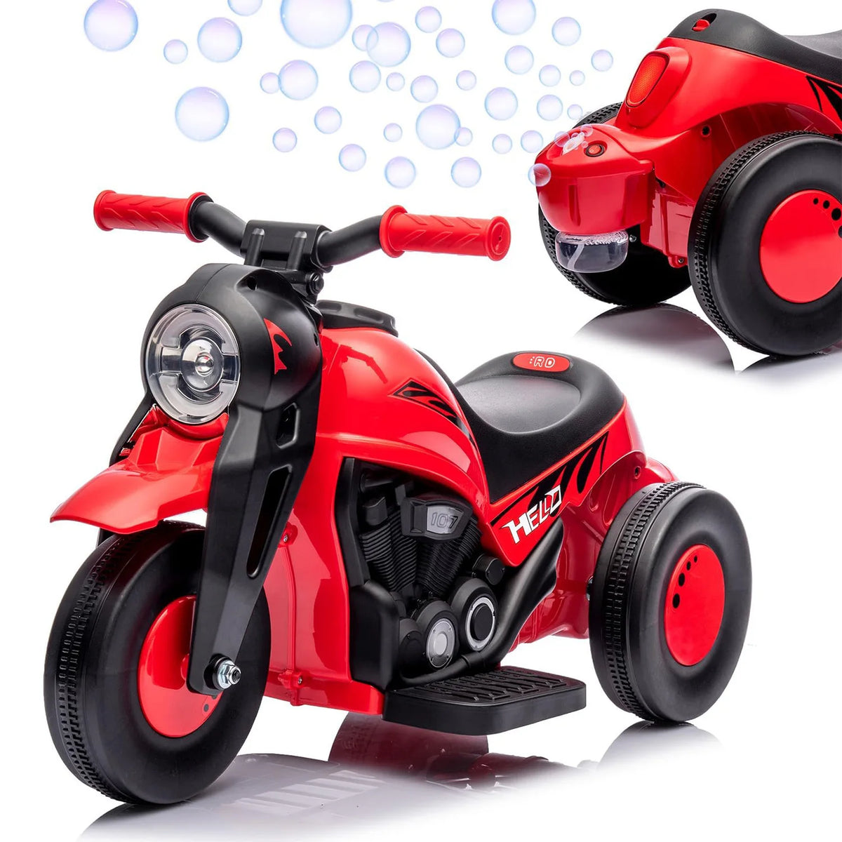 6V Kids Electric Motorcycle With Automatic Bubble Machine, Toddler Ride On Motorbike With Foot Pedal, Headlight, Music, Horn, 3 Wheels