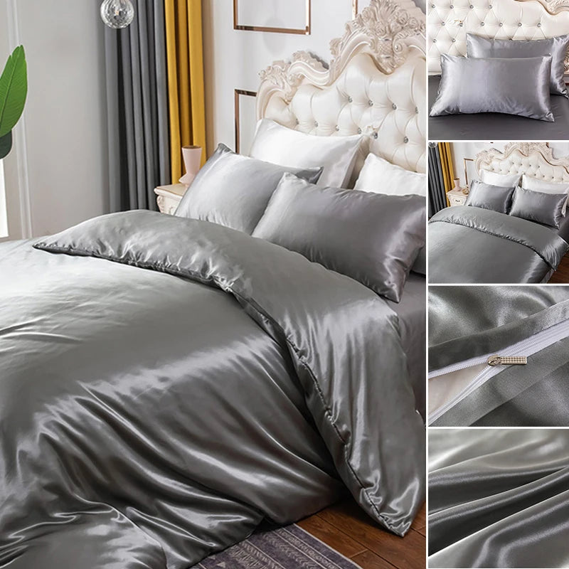 Silky Textured Duvet Cover Set – Microfiber Comforter Cover with Pillow Shams, Multiple Sizes