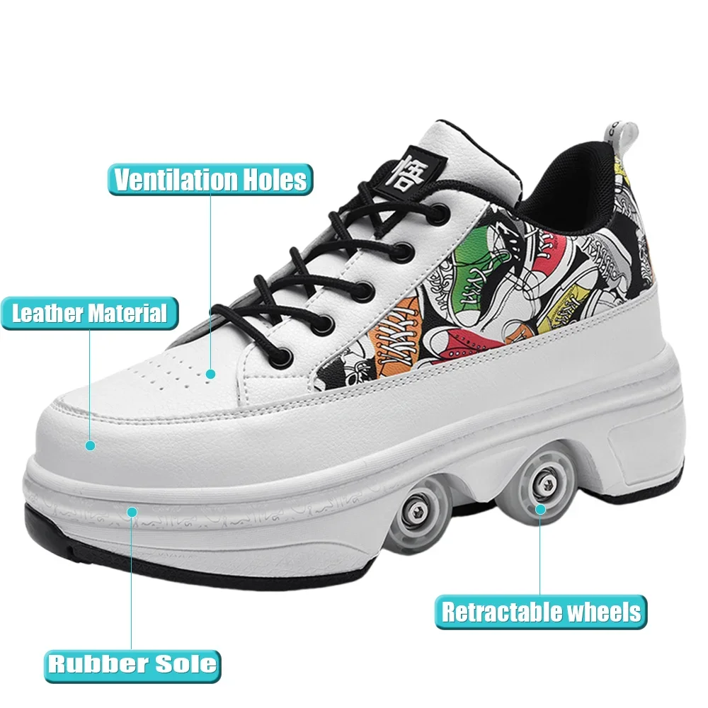 Fashionable 4-Wheel Roller Skate Shoes – Unisex Kids & Adult Outdoor Casual Wheeled Sneakers