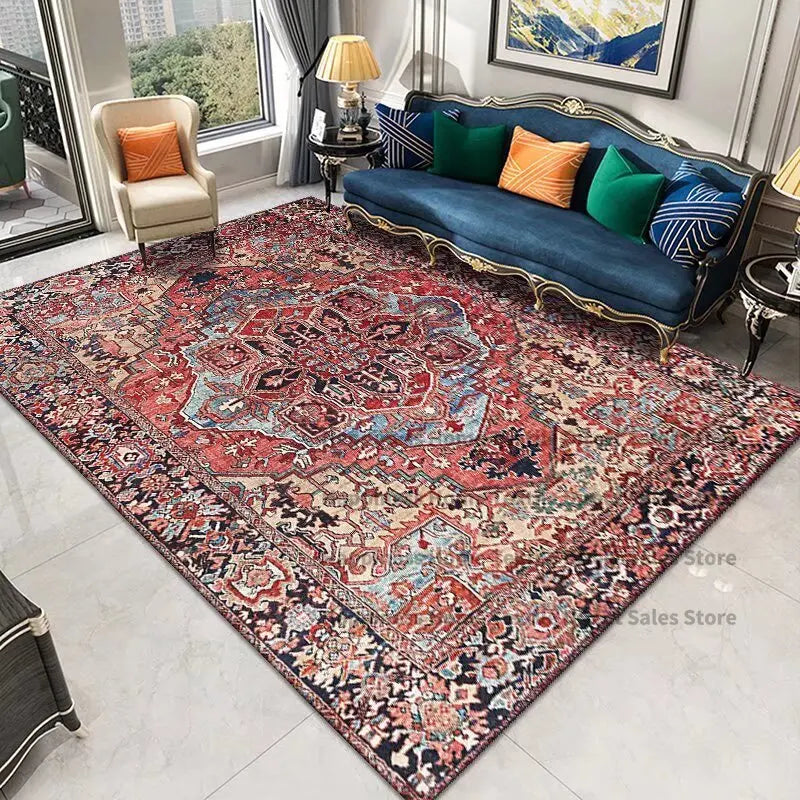 Retro Persian Ethnic Carpet – Vintage Non-Slip Large Rug for Living Room & Bedroom