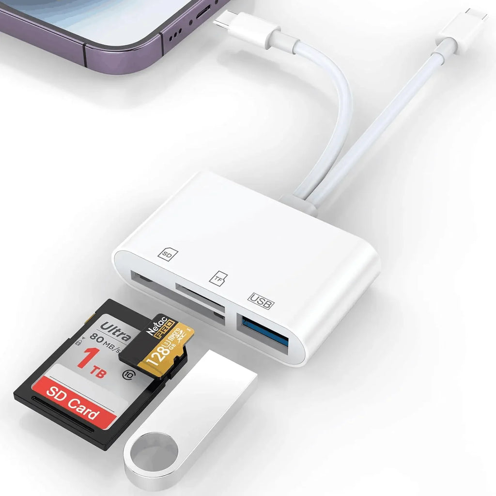3-in-1 Lightning & USB-C SD/TF Card Reader Adapter – Camera Adapter for iPhone, iPad & USB Flash Drives