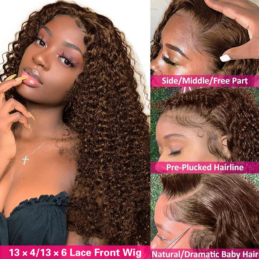13x4 Chocolate Brown Lace Front Wigs Brazilian 13x6 Hd Lace Frontal Wig Glueless Brown Curly Human Hair Wigs For Women Sale
