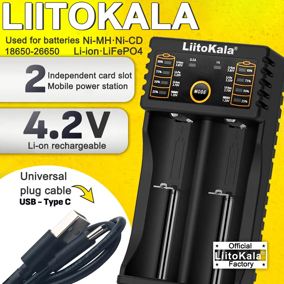 LiitoKala Lii-202 Smart Battery Charger – 18650, 21700, 26650, 14500 NiMH & Li-ion Universal Charger