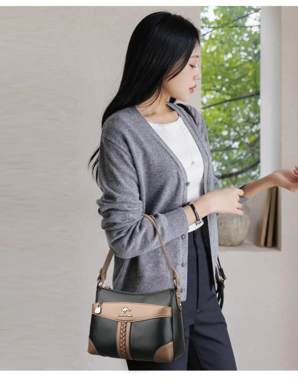 Luxury Genuine Leather Flap Shoulder Bag – Sequin Crossbody Handbag for Women