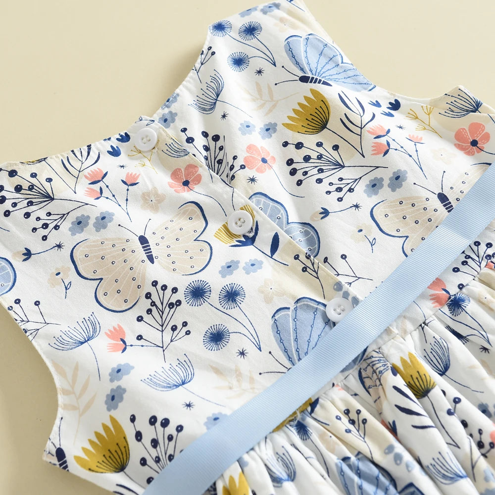 Floral Print Korean Girls Casual Dress — Summer Princess Dress for Children