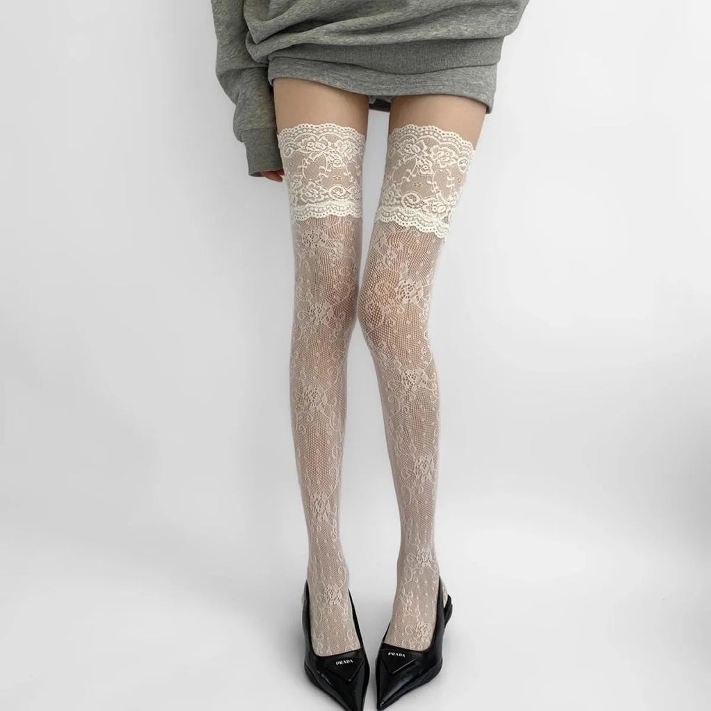 Women's Lace Thigh-High Stockings – Solid Color