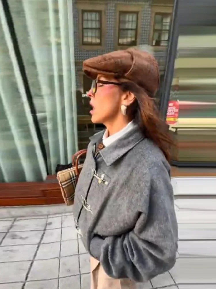 Women's Vintage Autumn Winter Jacket – Loose Lapel Coat Full Sleeve High Streetwear Outwear