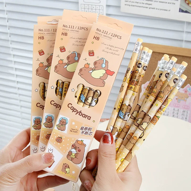 12-Piece Capybara Pencil & Eraser Set