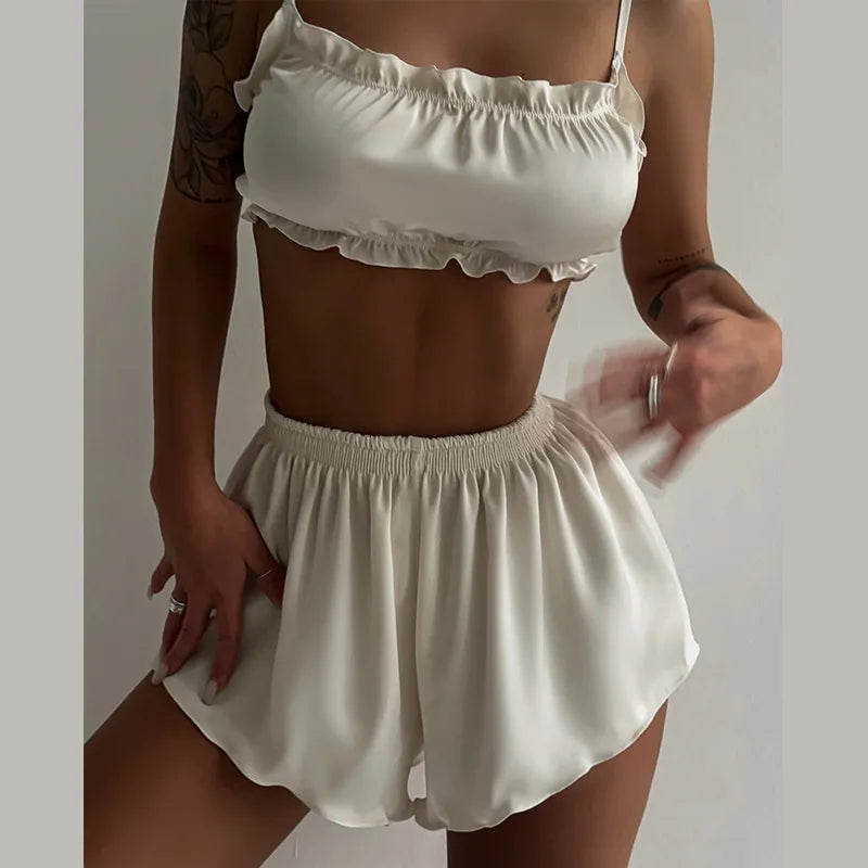 Ice Silk Cami & Shorts Pajama Set — Satin Loungewear