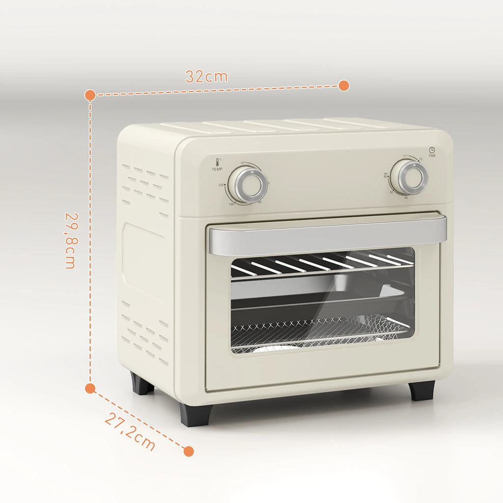 HOMCOM 10L Mini Hot Air Oven & Oil-Free Deep Fryer – 60-Min Timer, 80-230°C, Plate & Baking Grid, Cream