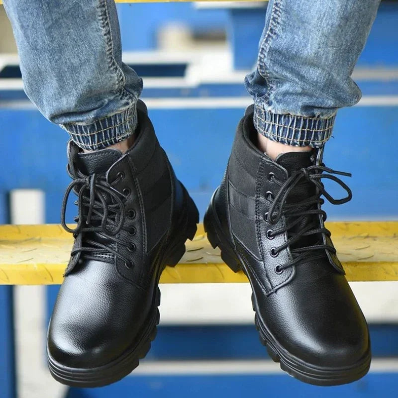 Men's Retro Leather Ankle Boots — Lace-Up Microfiber Business Booties with Rubber Sole